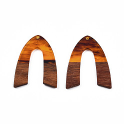Chocolate Transparent Resin & Walnut Wood Pendants, V-Shaped Charm, Chocolate, 38x29x3mm, Hole: 2mm
