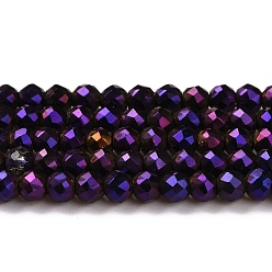 Purple Plated Electroplate Glass Beads Strands, Full Plated, Faceted Round, Purple Plated, 3x2.5mm, Hole: 0.7mm, about 149pcs/strand, 14.57''(37cm)
