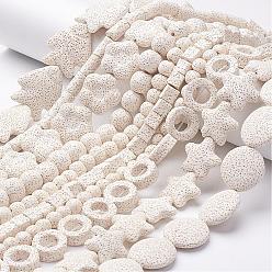 Blanc Brins de perles de lave naturelle teints, cœur, blanc, 20~21x20~21x7~8mm, Trou: 1mm, Environ 20 pcs/chapelet, 15.55 pouce