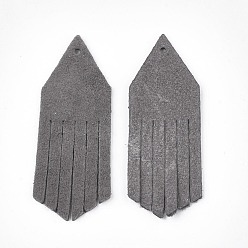 Slate Gray Eco-Friendly Sheepskin Leather Tassel Pendants, Slate Gray, 49x18x1mm, Hole: 1.4mm