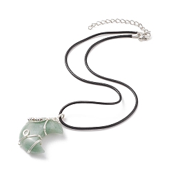 Green Aventurine Natural Green Aventurine Crescent Moon Pendant Necklace, Brass Wrapped Gemstone Necklace with Waxed Cord for Women, 17.40 inch(44.2cm)