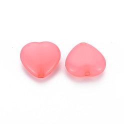 Saumon Perles acryliques transparentes, teint, cœur, Saumon, 13.5x14x6mm, Trou: 1.5mm, environ775 pcs / 500 g