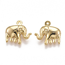 Real 18K Gold Plated Brass Charms, Real 18K Gold Plated, Elephant, 14.5x15x5mm, Hole: 1mm
