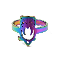 Rainbow Color Chapado en iones (ip) 201 anillo de dedo de búho de acero inoxidable para mujer, color del arco iris, tamaño de EE. UU. 6 1/2 (16.9 mm)