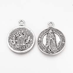 Antique Silver Tibetan Style Alloy Pendants, Flat Round, Cadmium Free & Lead Free, Saint Sarah Medal, Antique Silver, 40x33x4mm, Hole: 4mm, about 70pcs/1000g