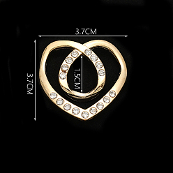 Oro Aleación hebillas, con diamantes de imitación de cristal, para cinturón de correa, corazón, dorado, 34.5x36.5x6 mm, agujero: 16x12.5 mm