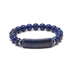 Lapis Lazuli Bracelet extensible en perles de lapis-lazuli naturel (teint), bijoux en pierres précieuses pour hommes femmes, bracelets à breloques barre rectangulaire, diamètre intérieur: 2-1/8 pouce (5.3 cm)
