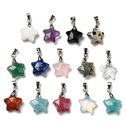 Mixed Stone Natural & Synthetic Mixed Gemstone Star Charms with Platinum Plated Brass Snap on Bails, 14.5x15x6mm, Hole: 3.3x5mm