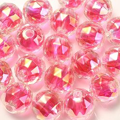 Rosa Oscura Cuentas acrílicas iridiscentes arcoíris chapadas en uv de dos tonos, facetados, rondo, de color rosa oscuro, 15x15.5 mm, agujero: 3.8 mm