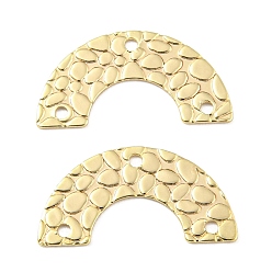 Real 18K Gold Plated Brass Chandelier Component Links, Semicircle, Textured, Real 18K Gold Plated, 9.5x19x0.5mm, Hole: 1.2mm