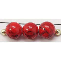 Rouge Perles synthétiques turquoise brins, teint, ronde, rouge, 12mm, Trou: 1mm, Environ 33 pcs/chapelet, 15.7 pouce