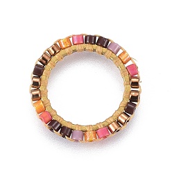 Colorful MIYUKI & TOHO Handmade Japanese Seed Beads, with Brass Link Rings, Loom Pattern, Ring, Golden, Colorful, 15~16x1.8mm