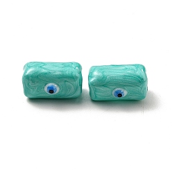 Aquamarine Opaque Glass Beads, with Enamel, Rectangle with Evil Eye Pattern, Aquamarine, 13x9.5x7mm, Hole: 1.6mm