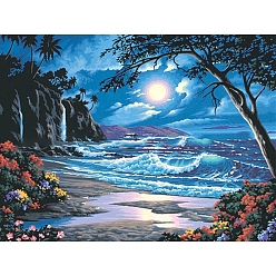 Others DIY Scenery Theme Diamond Painting Kits, Including Canvas, Resin Rhinestones, Diamond Sticky Pen, Tray Plate and Glue Clay, Beach Theme Pattern, 200x300mm