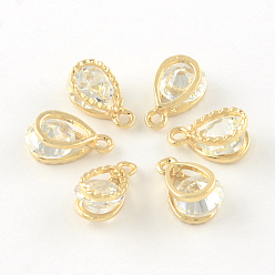 Light Gold Drop Alloy Charms, with Cubic Zirconia, Light Gold, 13x8x6mm, Hole: 1mm
