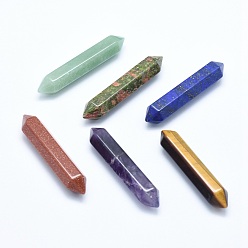 Mixed Stone Natural & Synthetic Mixed Stone No Hole Beads, Healing Stones, Reiki Energy Balancing Meditation Therapy Wand, Faceted, Double Terminated Point, 51~55x10.5~11x9.5~10mm