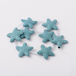 Light Blue Synthetic Lava Rock Bead Strands, Star, Dyed, Light Blue, 40x40x10mm, Hole: 1mm, about 12pcs/strand, 16.1 inch