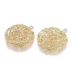 Real 18K Gold Plated Brass Filigree Pendants, Flat Round, Nickel Free, Real 18K Gold Plated, 23x20x2mm, Hole: 1mm