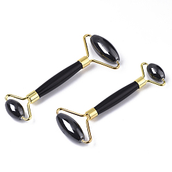 Magnetic Hematite Magnetic Synthetic Hematite Massage Tools, Facial Rollers, with Light Gold Plated Brass Findings, 14.6x6.1x2cm