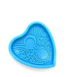Dodger Blue Heart with Word Pendant DIY Silicone Molds, Resin Casting Molds, for UV Resin, Epoxy Resin Jewelry Making, Valentine's Day, Dodger Blue, 72x65mm