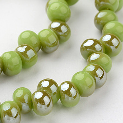 Yellow Green Teardrop Half Rainbow Plated Glass Bead Strands, Yellow Green, 6x4mm, Hole: 1mm, about 100pcs/strand, 15.3 inch