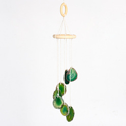 Vert Pépites carillon éolien en agate naturelle, pour les décorations suspendues de géode de décoration de jardin à la maison en plein air, verte, 315mm