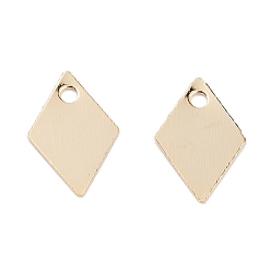 Real 24K Gold Plated Brass Charms, Long-Lasting Plated, Rhombus, Real 24K Gold Plated, 9x6x0.2mm, Hole: 1mm