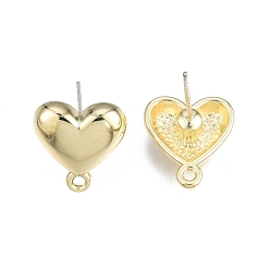 Light Gold Alloy Stud Earring Findings, with Horizontal Loops and 304 Stainless Steel Pins, Heart, Cadmium Free & Nickel Free & Lead Free, Light Gold, 13x12mm, Hole: 1.2mm, Pin: 0.7mm
