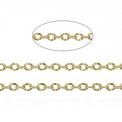 Oro Cadenas de acero inoxidable con revestimiento al vacío 304, cadenas de cable, cadenas de enlace, textura, con carrete, dorado, 1.6x1.2x0.2 mm, aproximadamente 82.02 pies (25 m) / rollo