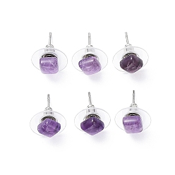 Amethyst Natural Amethyst Stud Earrings for Women, with 304 Stainless Steel Ear Studs, Square, 6x6mm, Pin: 0.8mm