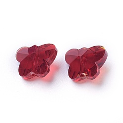 Roja Perlas de vidrio transparentes, facetados, mariposa, rojo, 8x10x5.5 mm, agujero: 1 mm