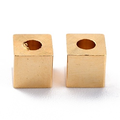 Real 24K Gold Plated Brass Spacer Beads, Long-Lasting Plated, Cube with Round Hole, Real 24K Gold Plated, 4x4x4mm, Hole: 1.8mm