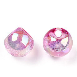 Pink UV Plating Rainbow Iridescent Acrylic Beads, Round, Top Drilled, Pink, 16x16x16mm, Hole: 3mm
