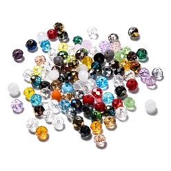 Mixed Color Faceted Rondelle Electroplate Glass Beads Strands, Mixed Color, 6x4mm, Hole: 1mm, about 100pcs/bag