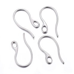 Stainless Steel Color 304 Stainless Steel Earring Hooks, with Horizontal Loop, Stainless Steel Color, 22x11.5x1mm, Hole: 3x2mm, 21 Gauge, Pin: 0.7~1mm