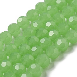 Light Green Imitation Jade Glass Beads Stands, Faceted, Round, Light Green, 8mm, Hole: 1mm, about 72pcs/strand, 20.67''(52.5cm)