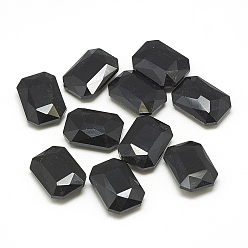 Jet Pointed Back Glass Rhinestone Cabochons, Faceted, Rectangle Octagon, Jet, 25x18x8mm