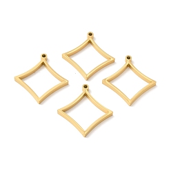 Real 24K Gold Plated Ion Plating(IP) 304 Stainless Steel Open Back Bezel Pendants, For DIY UV Resin, Epoxy Resin, Pressed Flower Jewelry, Rhombus, Real 24K Gold Plated, 34x31x3mm, Hole: 2mm