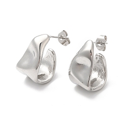 Platinum Ion Plating(IP) 304 Stainless Steel Twist Teardrop Stud Earrings, Half Hoop Earrings for Women, Platinum, 20x15x11.5mm, Pin: 0.6mm