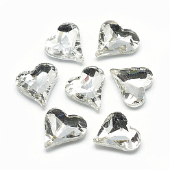 Clear Pointed Back Glass Rhinestone Cabochons, Faceted, Back Plated, Heart, Clear, 12x11.8x4.5mm