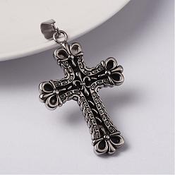 Antique Silver 316 Surgical Stainless Steel Pendants, Cross, Antique Silver, 45x30x3mm, Hole: 10x5mm