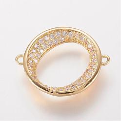 Golden Brass Micro Pave Cubic Zirconia Links, Ring, Golden, 20.5x17x3mm, Hole: 1mm