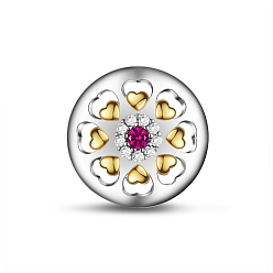 Платиновый & Золотой Tinysand 925 стерлингового серебра кубический цирконий европейский шарик, Цветок с золотым сердцем, платиной и золотом, 11.91x12.46x9.76 мм, отверстие : 5.11 мм