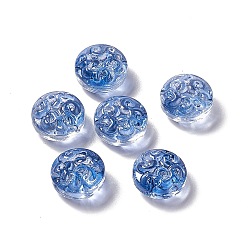 Dark Blue Transparent Spray Painted Glass Beads, Flat Round, Dark Blue, 13.5x8.5mm, Hole: 1.2mm