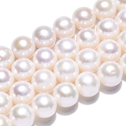 Creamy White Natural Cultured Freshwater Pearl Beads Strands, Round, Creamy White, 8.5~9.5mm, Hole: 0.6mm, about 47~48pcs/strand, 15.55~16.14 inch(39.5~41cm)