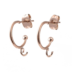 Rose Gold Ion Plating(IP) 304 Stainless Steel Half Hoop Earrings, Rose Gold, 19x16x3mm, Pin: 0.8mm