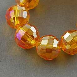 Dark Orange Electroplate Glass Bead Strands, AB Color Plated, Faceted(96 Facets), Round, Dark Orange, 8mm, Hole: 1mm, about 72pcs/strand, 21.8 inch