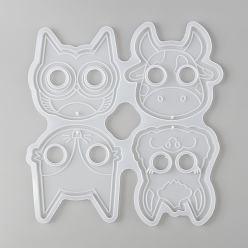 White Animal Self Defense Keychain Silicone Molds, Resin Casting Molds, For UV Resin, Epoxy Resin Jewelry Making, Owl, Cow, Donkey & Fox, White, 235x220x7mm