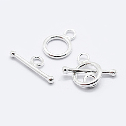 Silver 925 Sterling Silver Toggle Clasps, Ring, Silver, Ring: 12.5x9x1.5mm, Hole: 2mm, Bar: 15~16.5x6x2mm, Hole: 2mm