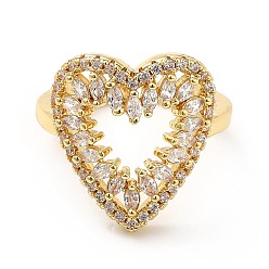 Chapado en Oro Real 18K Anillo de latón con circonita cúbica, anillo abierto para mujer, corazón, real 18 k chapado en oro, tamaño de EE. UU. 6 3/4 (17.1 mm)